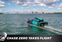 ETNZ take flight in hydrogen-powered foiling chase boat