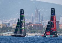 Ineos Britannia wins the 5th race of the 37th America’s Cup, ETNZ off the foils at start